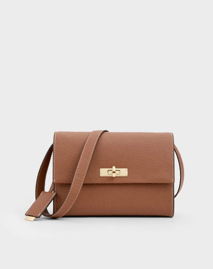 Chance Recycled Leather Turn-Lock Crossbody Bag - Chocolate