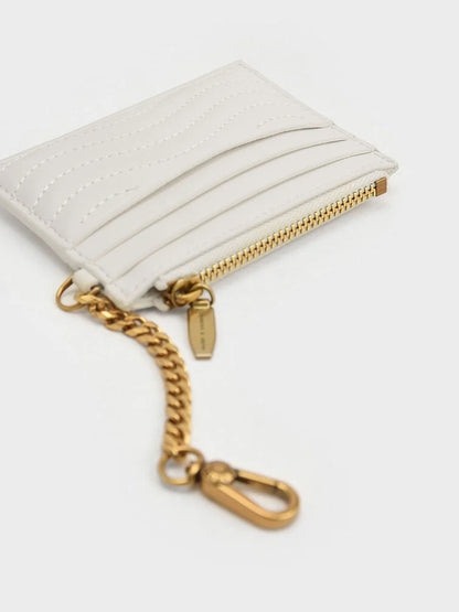 Aubrielle Stitch-Trim Zip Card Holder - Cream