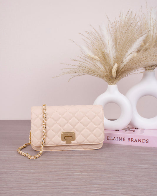 Quilted Flip-Lock Clutch - Nude