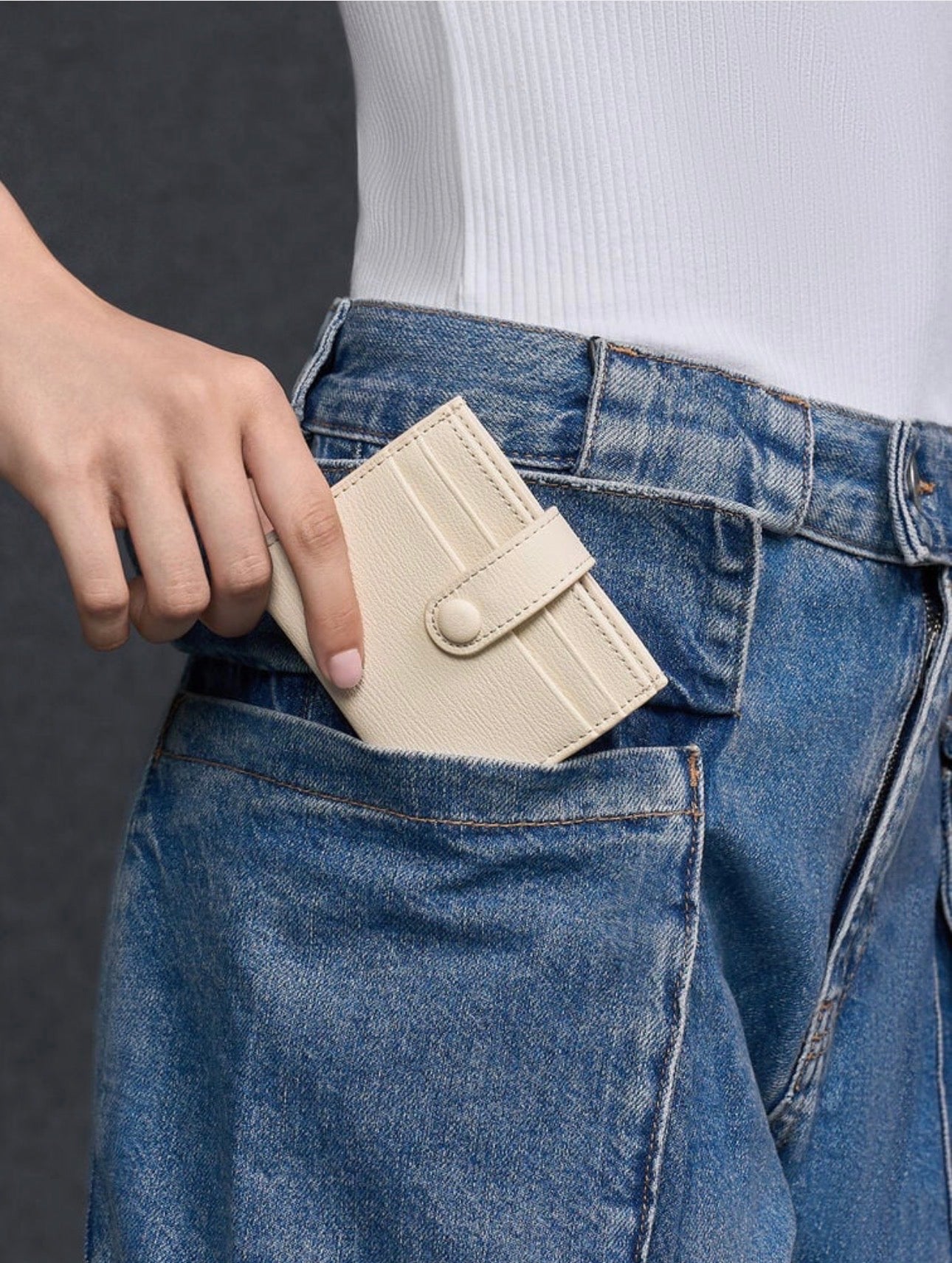 Bliss Snap Button Card Holder - Beige