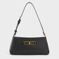 Gabine Leather Trapeze Shoulder Bag - Black
