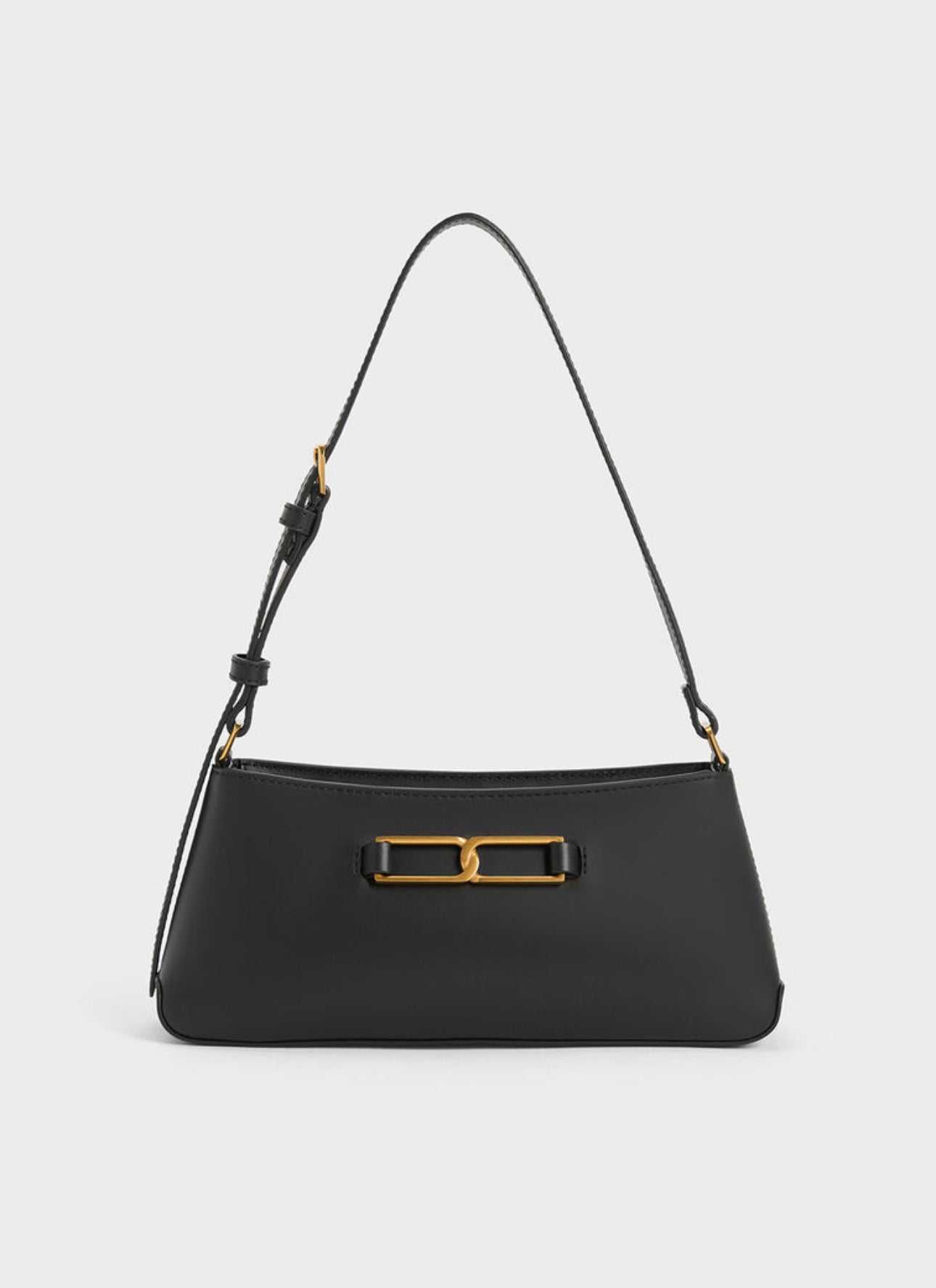 Gabine Leather Trapeze Shoulder Bag - Black