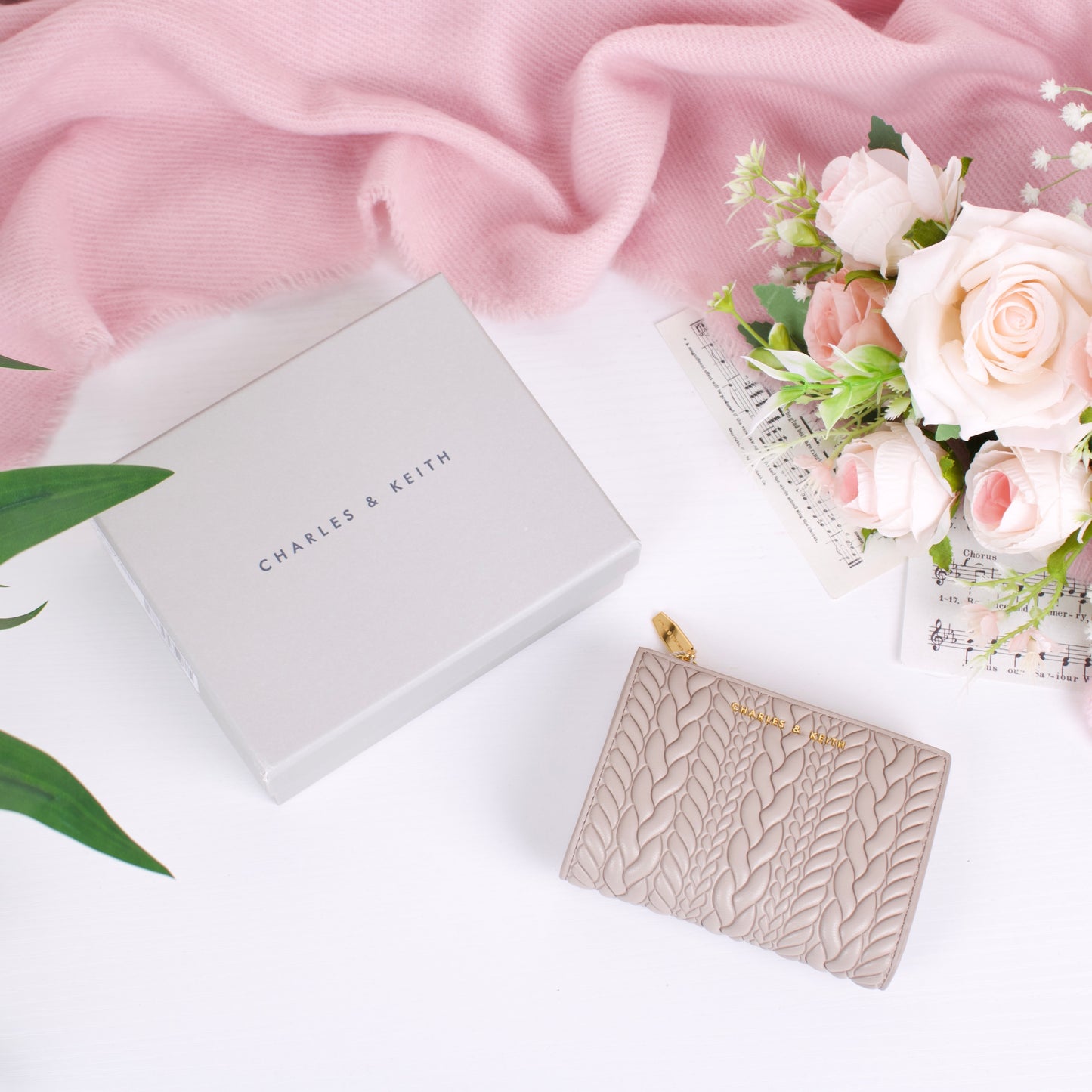 Apolline Textured Top-Zip Wallet - Taupe