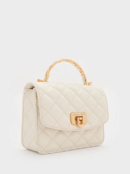 Cressida Quilted Top Handle Bag - Cream