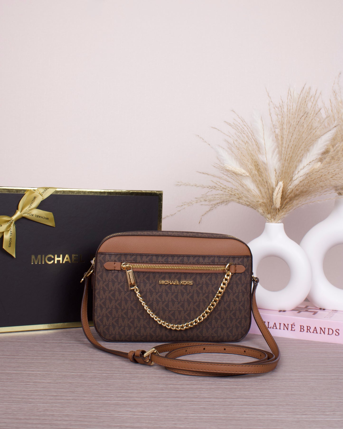 Jet Set Large Logo Crossbody Bag - BROWN