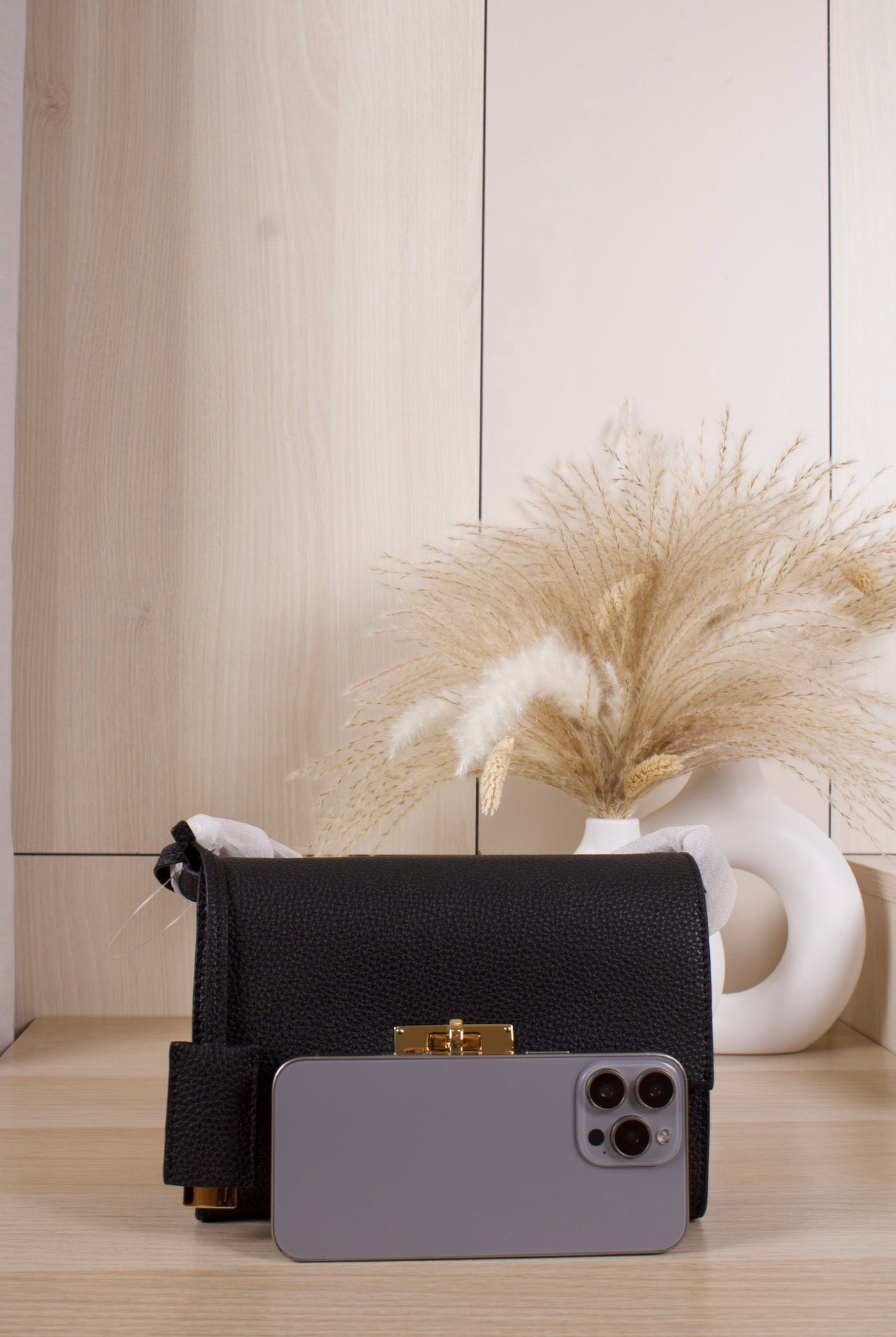 Chance Recycled Leather Turn-Lock Crossbody Bag - Black