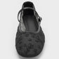Gertrude Mesh Embroidered Floral Mary Janes - Black