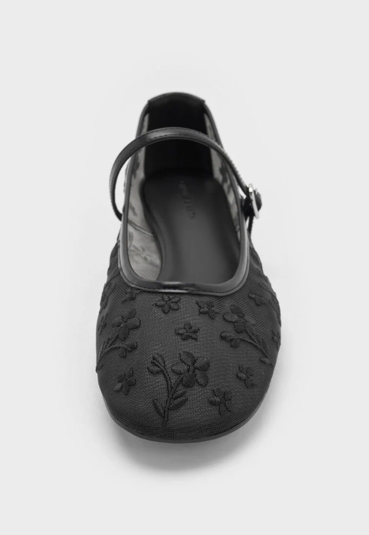 Gertrude Mesh Embroidered Floral Mary Janes - Black