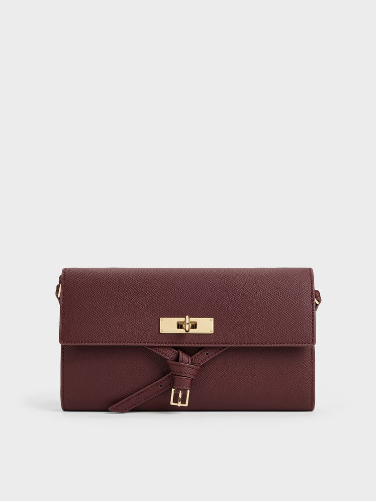 Tricha Knotted-Belt Crossbody Bag - Wineberry Red