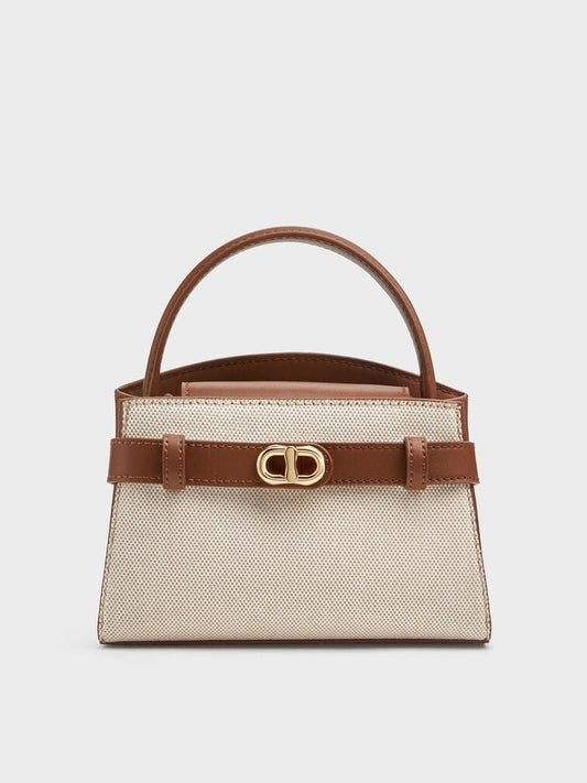 Aubrielle Canvas Two-Tone Top Handle Bag - Taupe Canvas