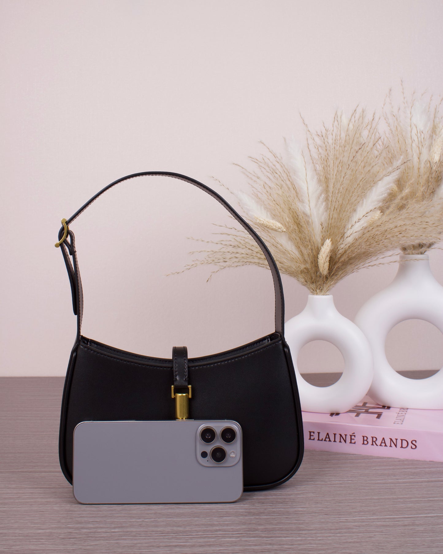 Cesia Metallic Accent Shoulder Bag - Black