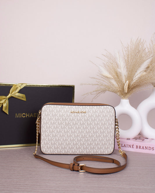 Jet Set Large Printed Logo Crossbody Bag- VANILLA