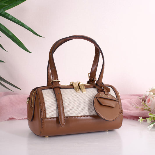 Enola Canvas Two-Tone Bowling Bag - Chocolate