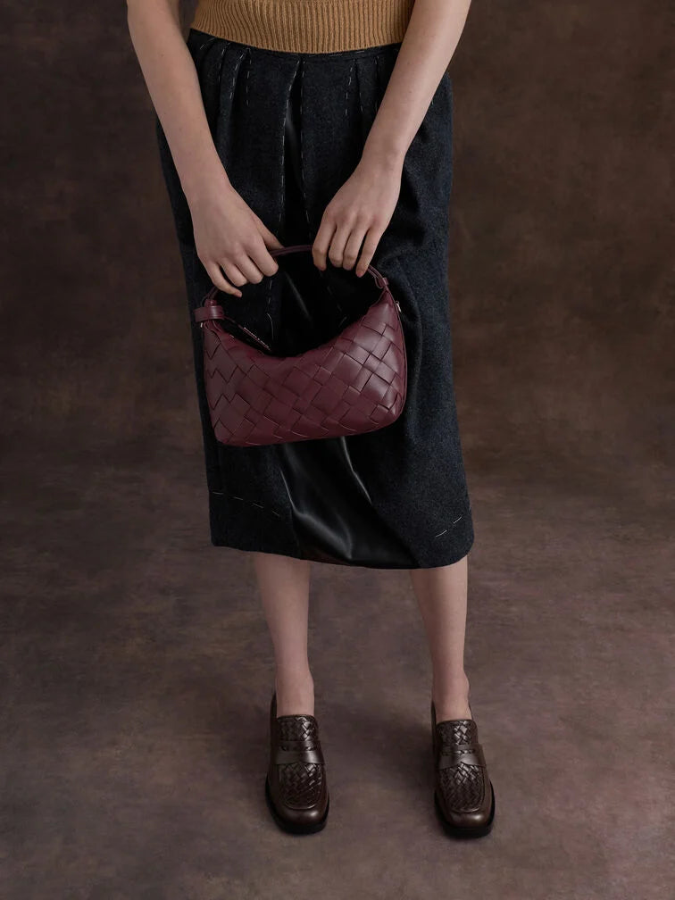 Ivette Woven Shoulder Bag - Wineberry Red