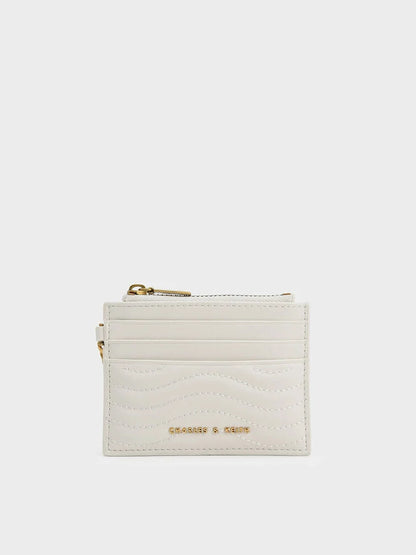 Aubrielle Stitch-Trim Zip Card Holder - Cream