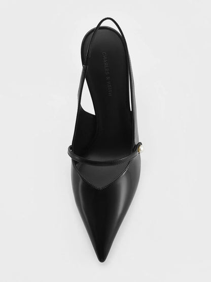 Helena Pearl-Buckle Pointed-Toe Slingback Pumps - Black Box