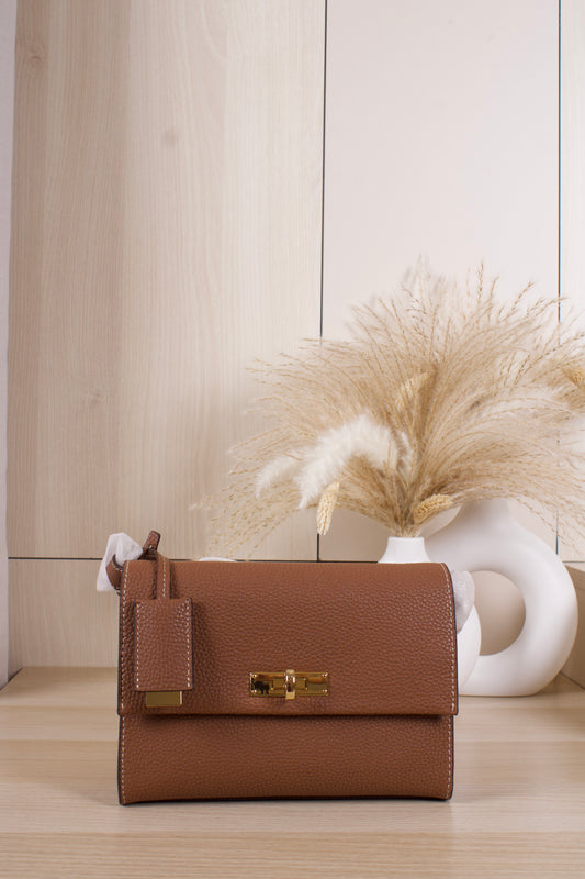 Chance Recycled Leather Turn-Lock Crossbody Bag - Chocolate