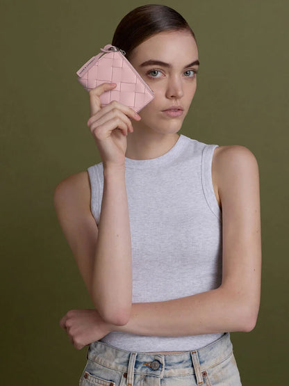 Ivette Woven Top-Zip Small Wallet - Cotton Candy Pink