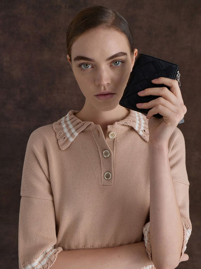Ivette Woven Top-Zip Small Wallet - Noir