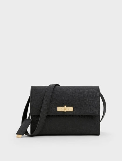 Chance Recycled Leather Turn-Lock Crossbody Bag - Black