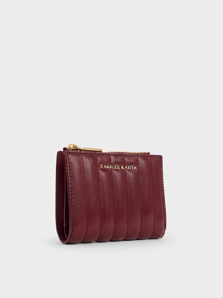 Donna Crinkle-Effect Panelled Top-Zip Wallet - Burgundy