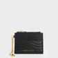 Aubrielle Stitch-Trim Zip Card Holder - Black
