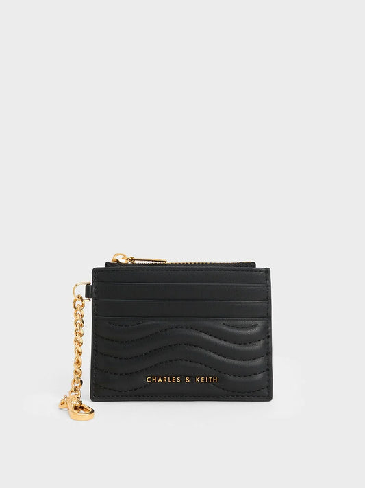 Aubrielle Stitch-Trim Zip Card Holder - Black