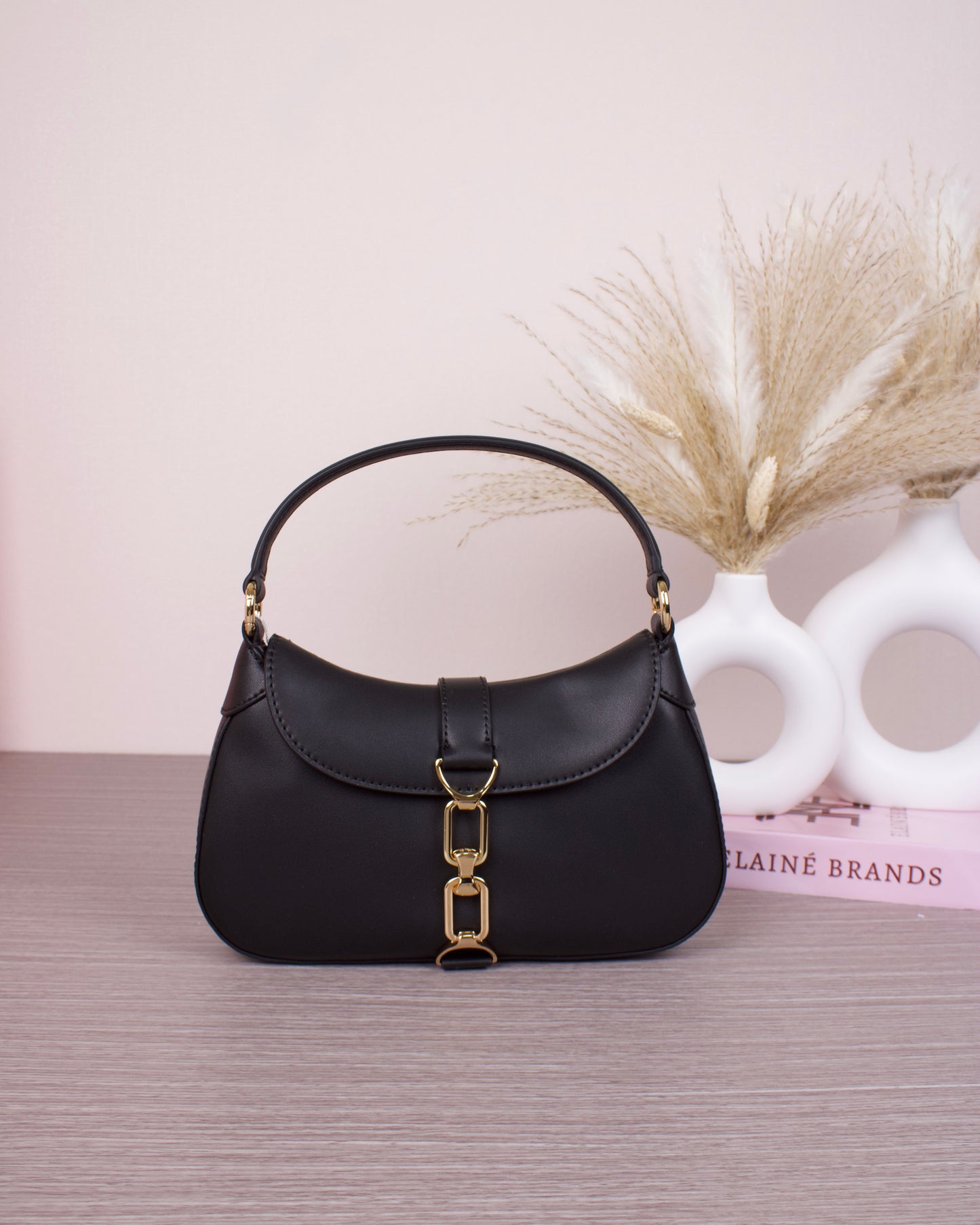 Agatha Chain-Accent Hobo Bag - Black