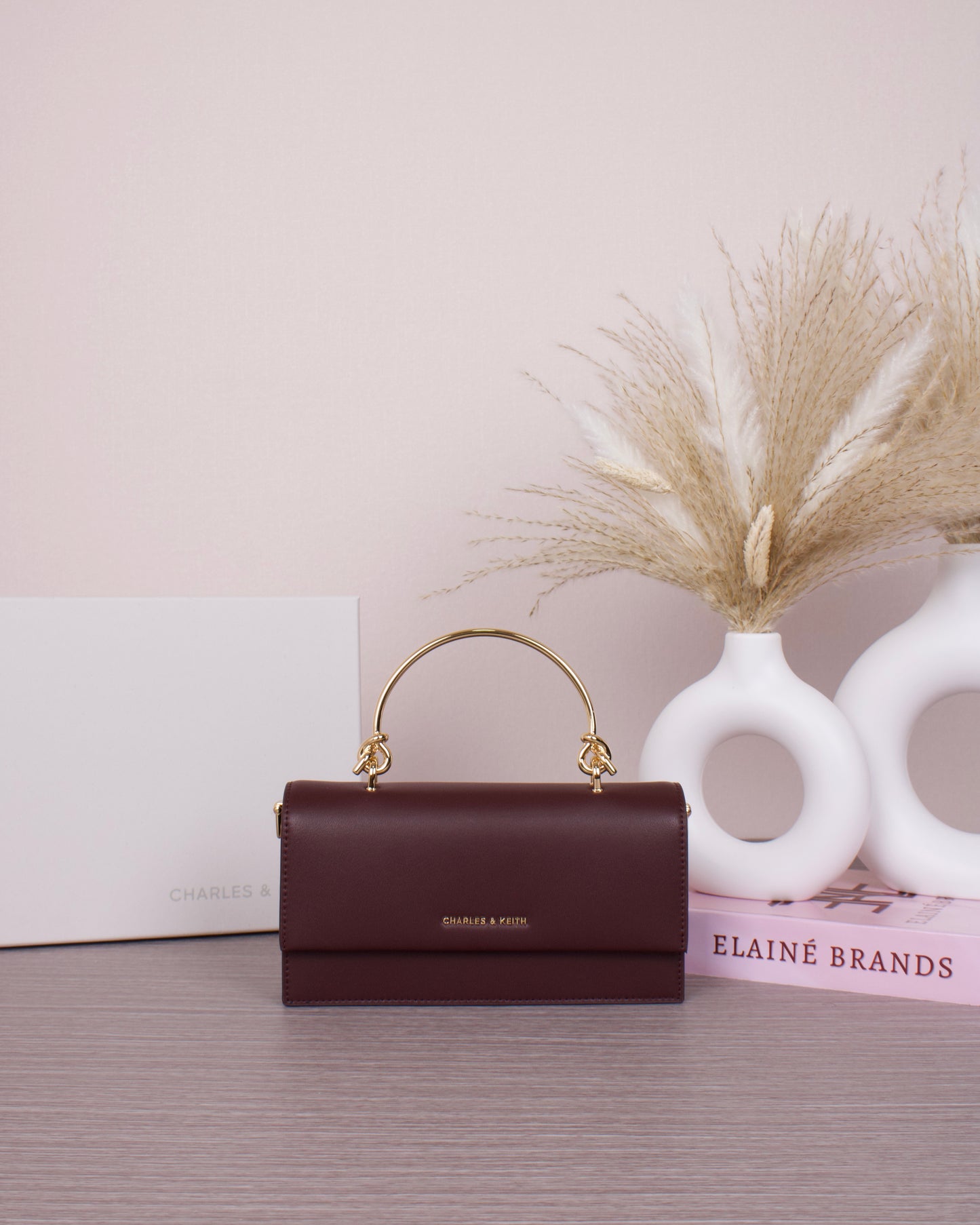 Kristine Sculptural-Handle Long Wallet - Wineberry Red