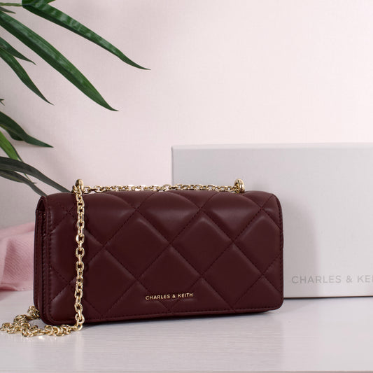Paffuto Chain Handle Quilted Long Wallet - Dark Chocolate