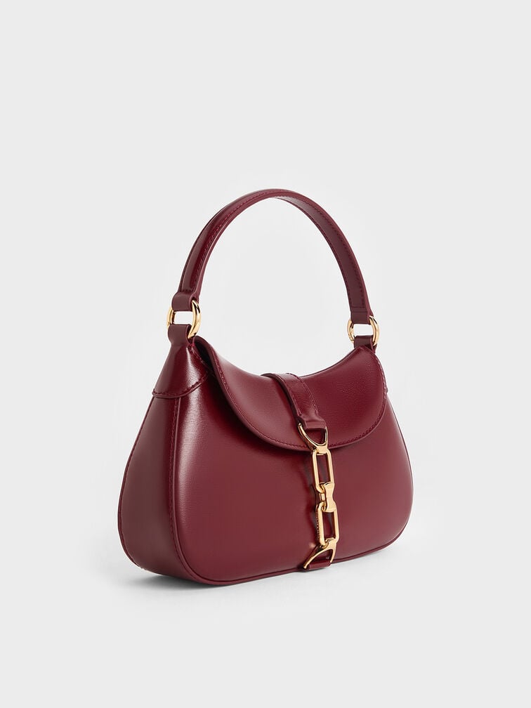 Agatha Chain-Accent Hobo Bag - Burgundy