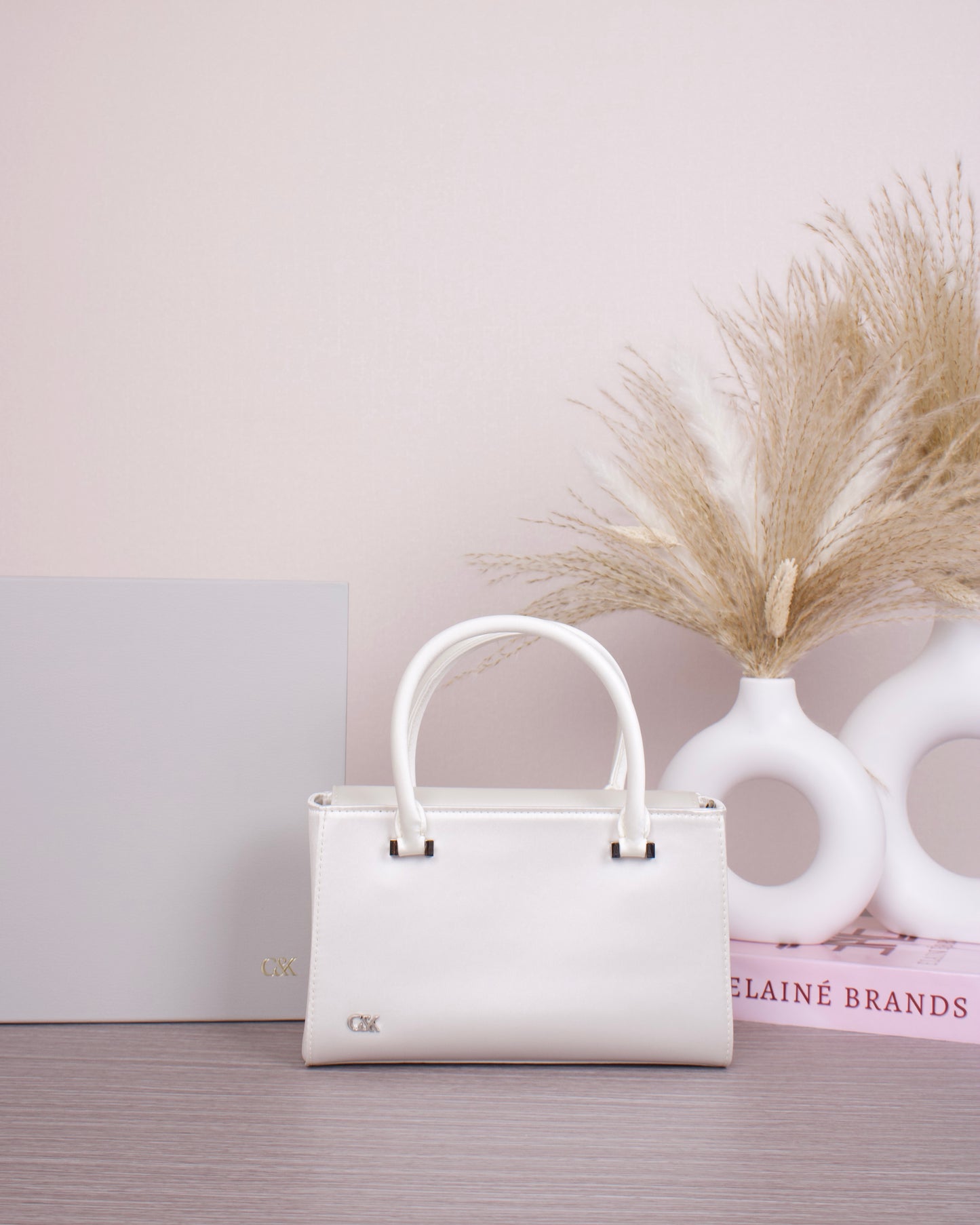 Satin Boxy Tote Bag - White