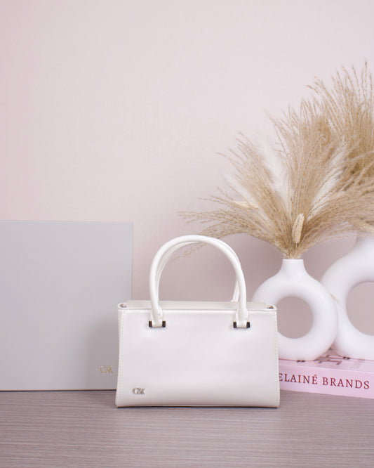 Satin Boxy Tote Bag - White