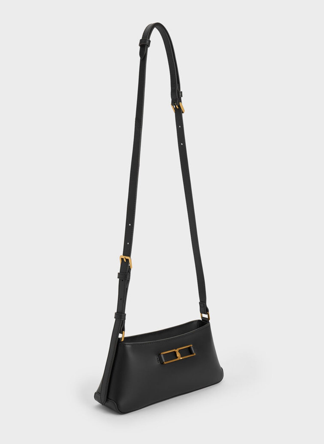 Gabine Leather Trapeze Shoulder Bag - Black