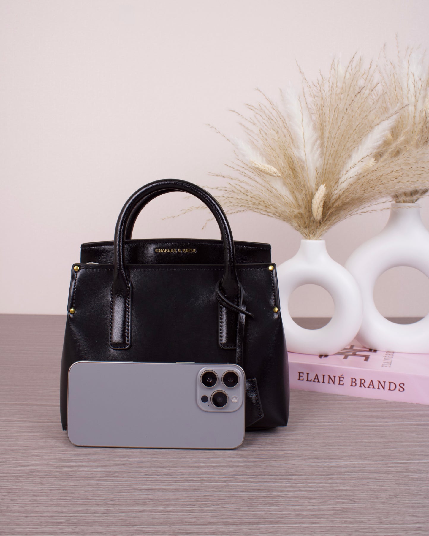 Rene Structured Top Handle Bag - Black