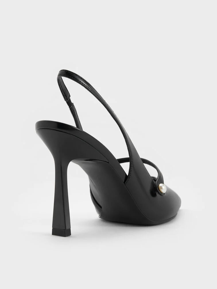 Helena Pearl-Buckle Pointed-Toe Slingback Pumps - Black Box