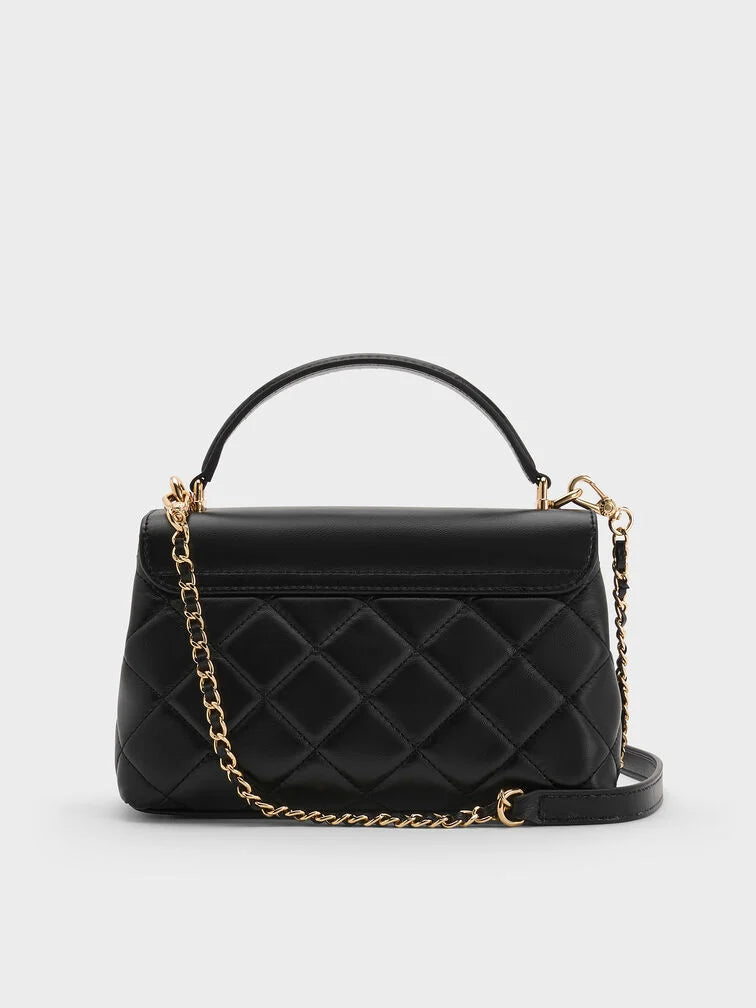 Alva Quilted Top Handle Bag - Black