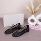 Gertrude Mesh Embroidered Floral Mary Janes - Black
