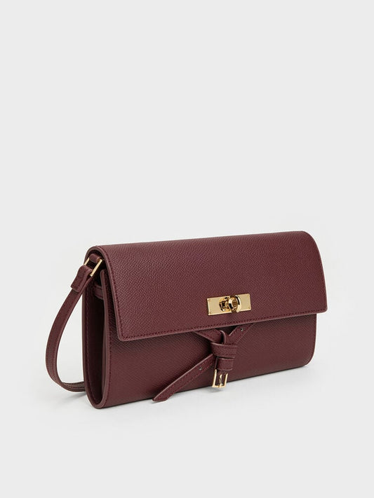 Tricha Knotted-Belt Crossbody Bag - Wineberry Red