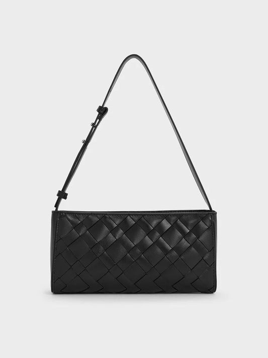 Ivette Woven Elongated Shoulder Bag - Noir