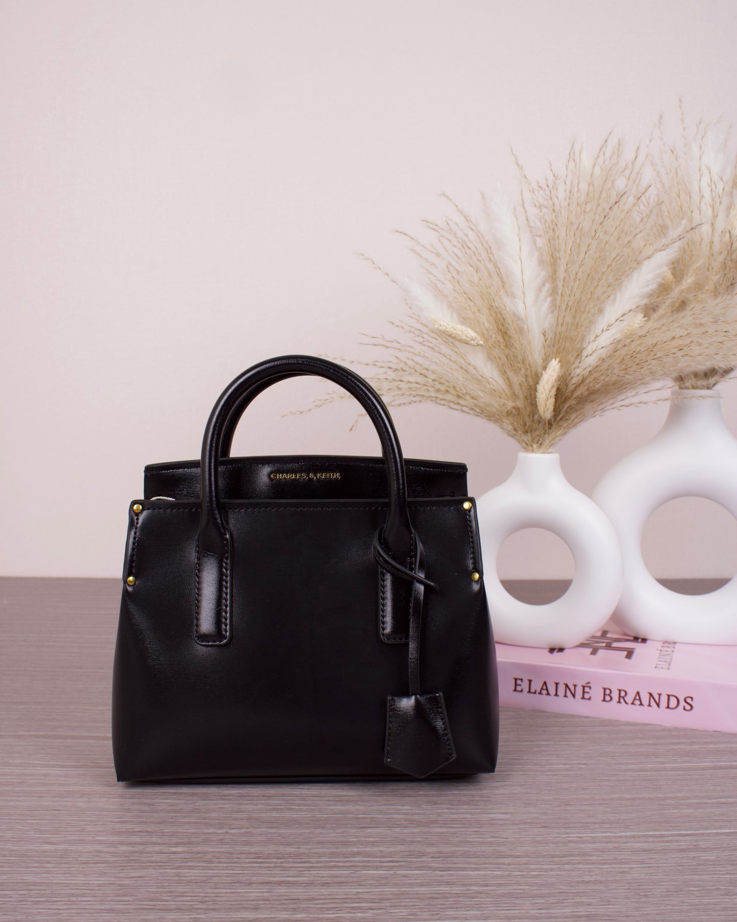 Rene Structured Top Handle Bag - Black