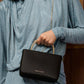 Satin Crystal-Embellished Top Handle Bag - Black