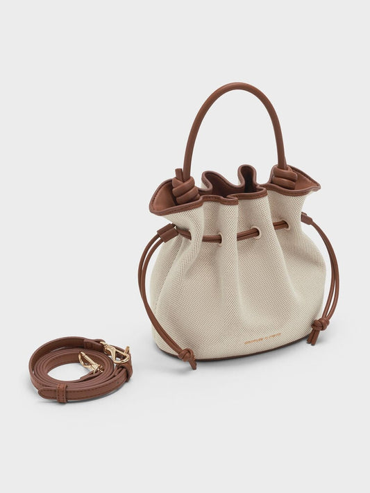 Sammie Canvas Drawstring Bucket Bag - Chocolate