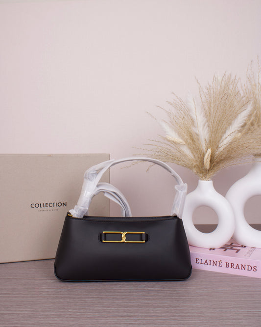 Gabine Leather Trapeze Shoulder Bag - Black