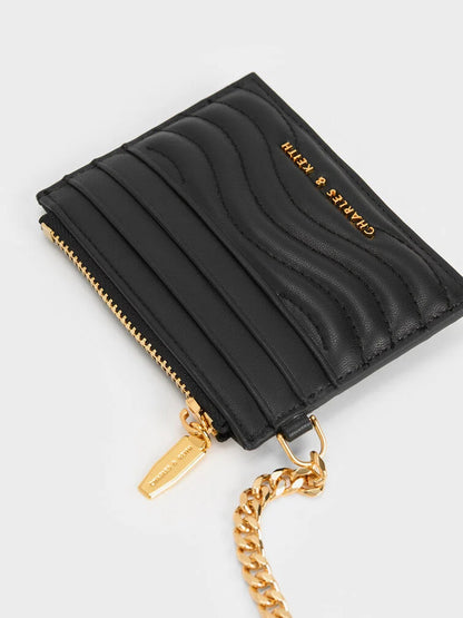 Aubrielle Stitch-Trim Zip Card Holder - Black
