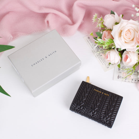 Apolline Textured Top-Zip Wallet - Black