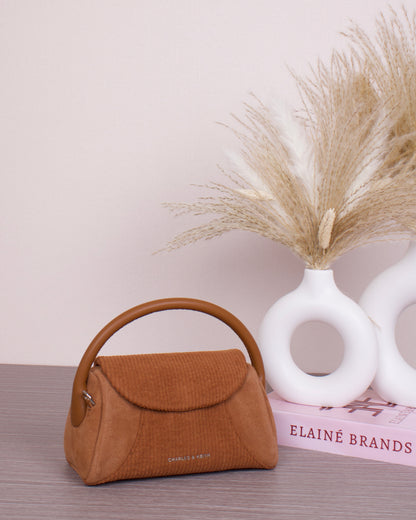 Girls' Nelly Recycled Suede & Corduroy Top Handle Bag - Brown