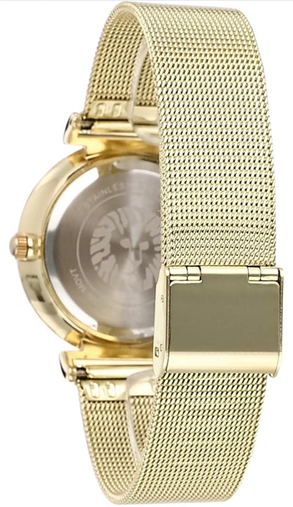 Women's Glitter Accented Mesh Bracelet Watch- Gold