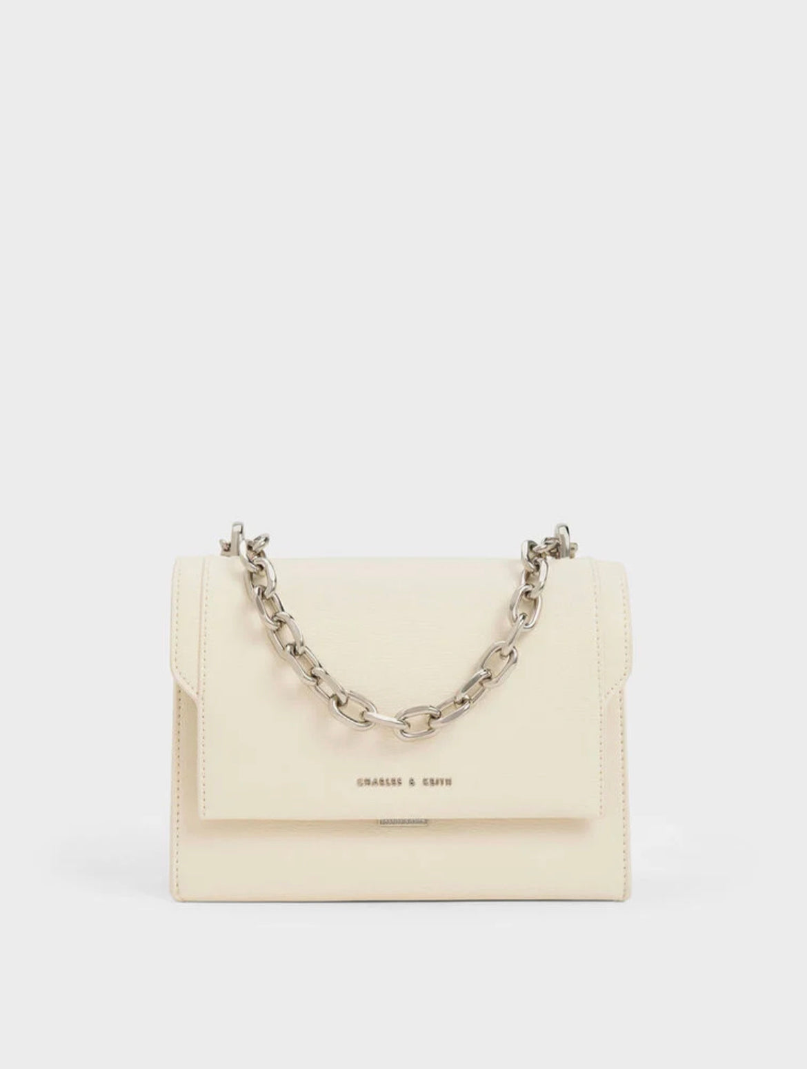 Front Flap Chain Handle Crossbody Bag - Cream