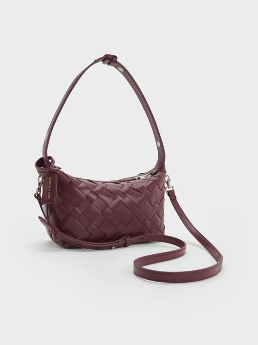Ivette Woven Shoulder Bag - Wineberry Red